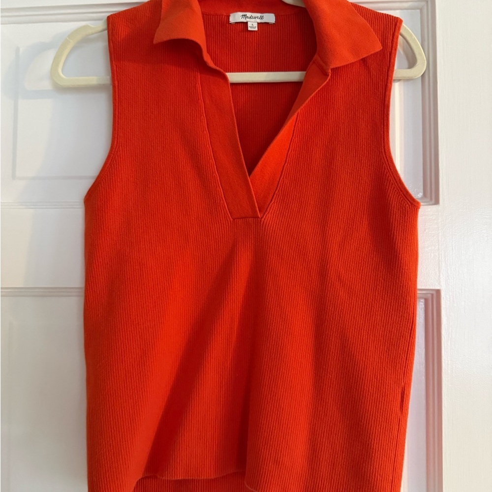 Madewell Vibrant Orange Sleeveless Polo Knit Tank